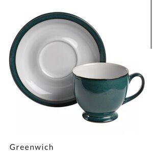 DENBY POTTERY GREENWICH FOOTED CUP & SAUCER SET Coffee & Tea 8pc set Stoneware